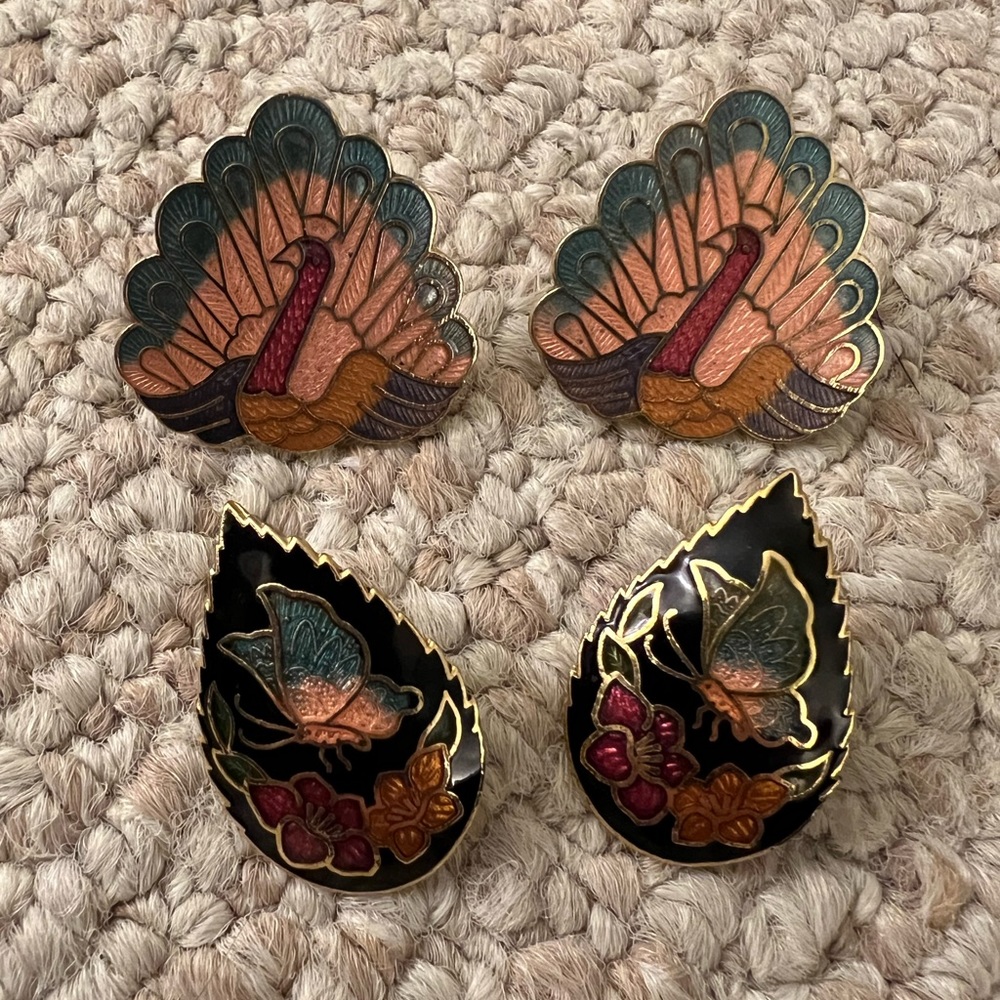 Vintage Enamel Earrings (2 pairs)